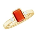 thumbnail image 1 of Rosec Jewels Emerald Cut Fire Opal Solitaire Ring with Diamond for Women - 6X8 mm, 18K Yellow Gold, US 9.00, 1 of 7