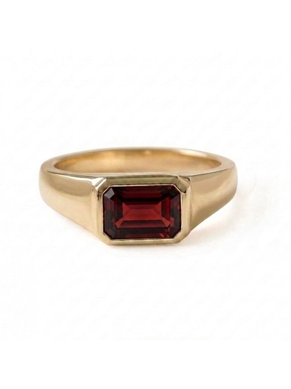 Emerald Cut Garnet Solitaire Ring, Men's Engagement Ring, Minimalist Signet Ring, Red Gemstone Ring, Dainty Anniversary Ring, Promise Handmade Jewelry