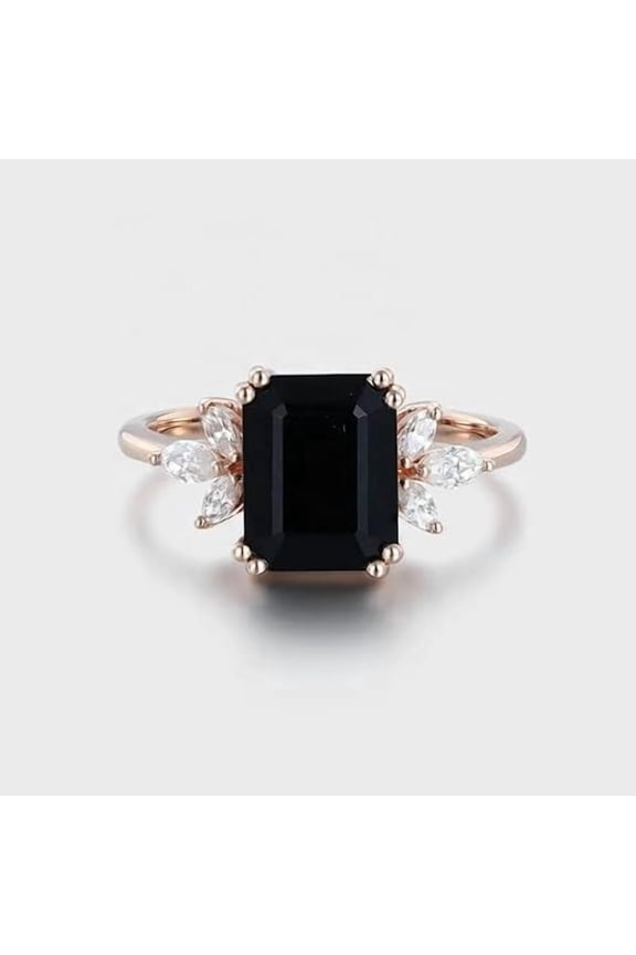 Emerald-Cut Lab-Created Black Onyx & Diamond Solitaire Ring in 925 Sterling Silver wedding ring
