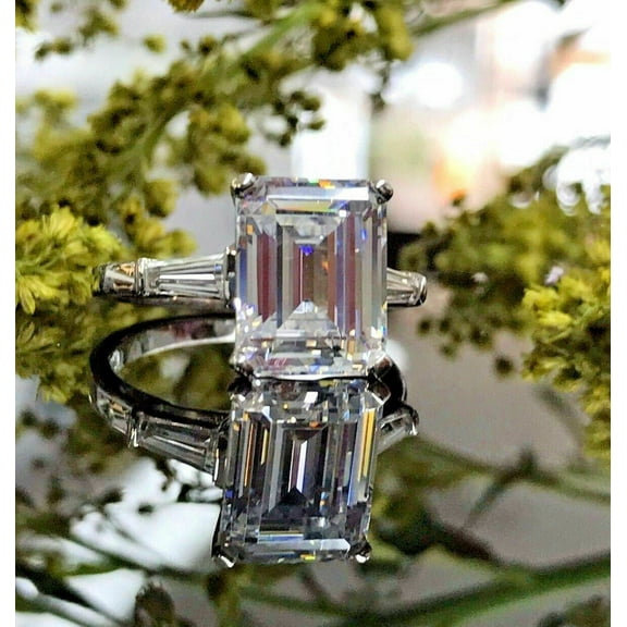 Emerald Cut Lab Created Diamond 2.80Ct 14K White Gold Plated Silver Engagement Ring