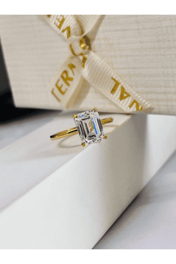 Emerald Cut White Diamond Solitaire Promise Ring, 2 ct. t.w., 925 Sterling Silver