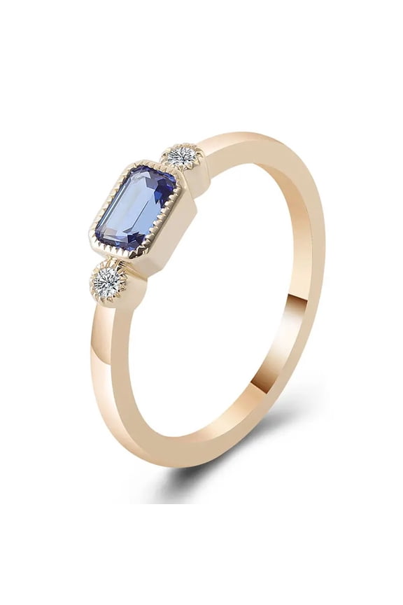 Emerald-Cut Lab-Created London Blue Topaz and Moissanite Bezel Setting Engagement Ring in 925 Sterling Silver – Elegant, Timeless, and Sustainable Gift for Her