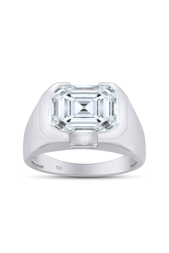 Emerald Cut Lab Created Moissanite Diamond Solitaire Signet Engagement Ring For Men In 14K White Gold Over Sterling Silver(G-H Color,VVS1 Clarity,3.6 Cttw)-7