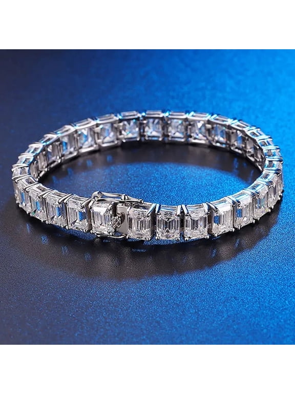 Emerald-Cut Lab-Created Moissanite Prong-Setting Tennis Bracelet in 925 Sterling Silver – Elegant Jewelry for Women