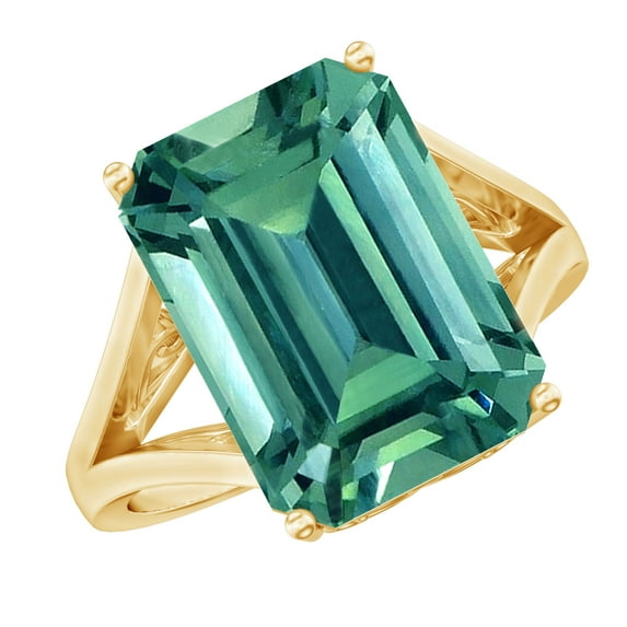 Rosec Jewels Emerald Cut Lab Grown Green Sapphire Solitaire Ring with Split Shank - 10X14 mm, 18K Yellow Gold, US 4.50