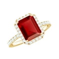thumbnail image 1 of Rosec Jewels Certified Lab Grown Ruby Engagement Ring with Diamond Halo - Emerald Cut Ruby Ring - AAAA Quality Certified, 10K Yellow Gold, US 13.00, 1 of 8