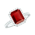 thumbnail image 1 of Rosec Jewels Certified Lab Grown Ruby Engagement Ring with Diamond Halo - Emerald Cut Ruby Ring - AAAA Quality Certified, 925 Sterling Silver, US 8.50, 1 of 8