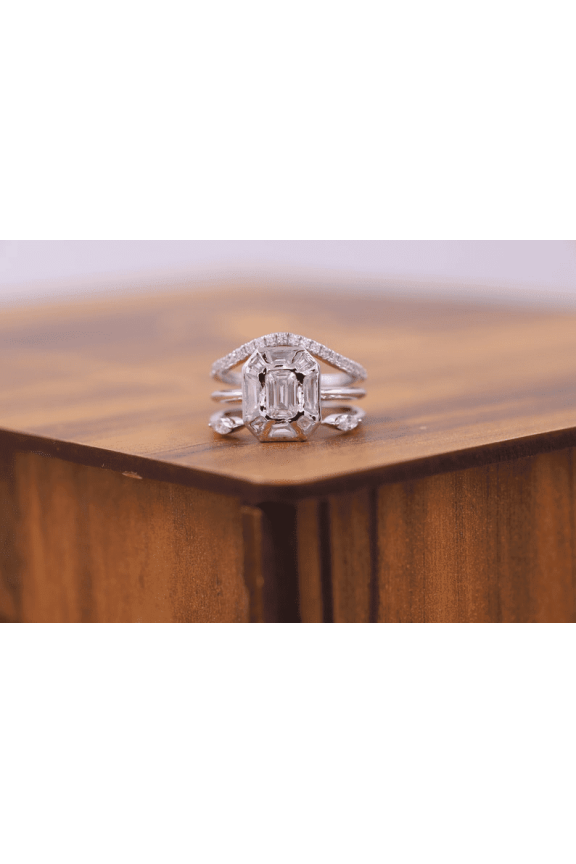 Emerald Cut Moissanite Bezel Setting Stack Ring Set For Anniversary Gift in 925 Sterling Silver