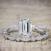 Emerald Cut Moissanite Diamond Wedding Bridal Ring Set With 1.25 Ct In 10K White Gold, Promise Ring, Anniversary Ring