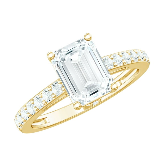 Rosec Jewels Emerald Cut Moissanite Engagement Ring with Hidden Halo - 6X8 mm, 2 Ct, D-VS1 Grade, 10K Yellow Gold, US 12.00