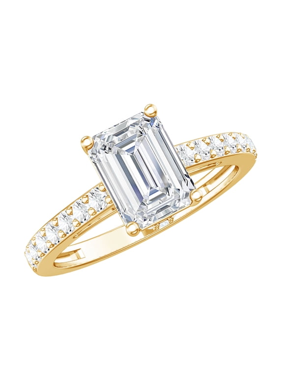 Emerald Cut Moissanite Engagement Ring with Hidden Halo (6X8 mm, D-VS1 Grade) 2 Carat Ring for Women - with Jewelry Box, 10K Yellow Gold, US 6.00