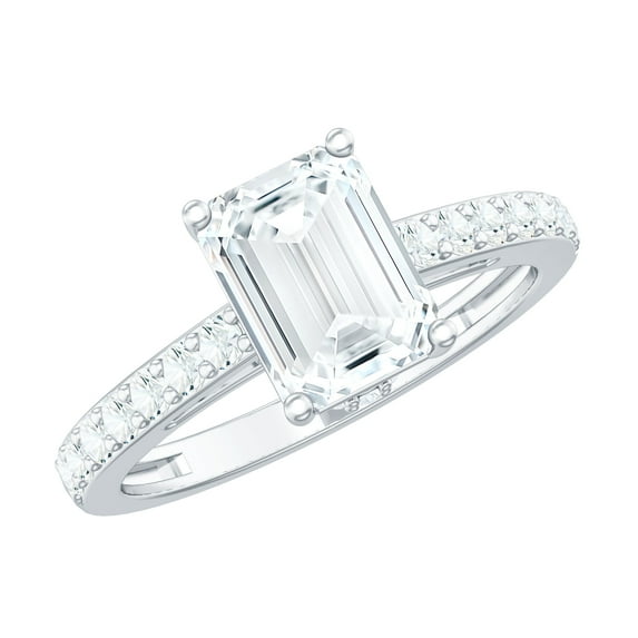 Rosec Jewels Emerald Cut Moissanite Engagement Ring with Hidden Halo - 6X8 mm, 2 Ct, D-VS1 Grade, 925 Sterling Silver, US 4.00