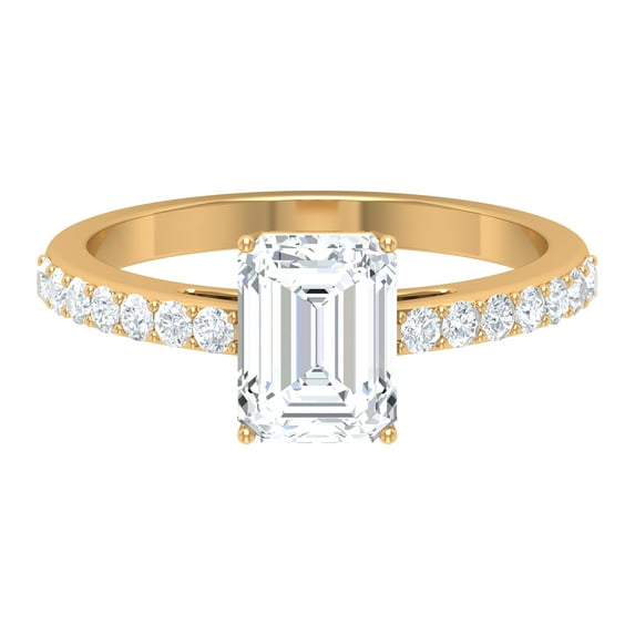 Rosec Jewels Emerald Cut Moissanite Engagement Ring with Side Stones - 6X8 mm, 2 Ct, D-VS1 Grade, 14K Yellow Gold, US 6.00
