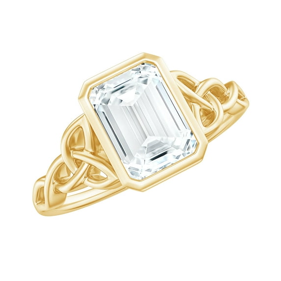 Rosec Jewels Moissanite Emerald Cut Engagement Ring 2 Ct - Celtic Knot Ring for Women - D-VS1 Quality, 14K Yellow Gold, US 9.00