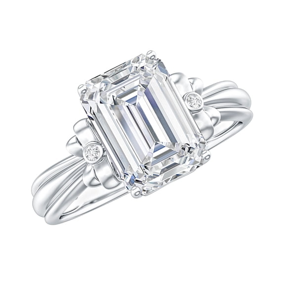 Rosec Jewels Moissanite Emerald Cut Engagement Ring 2 Carat - 7X9 mm - Bow Ring - D-VS1 Quality, 925 Sterling Silver, US 4.00