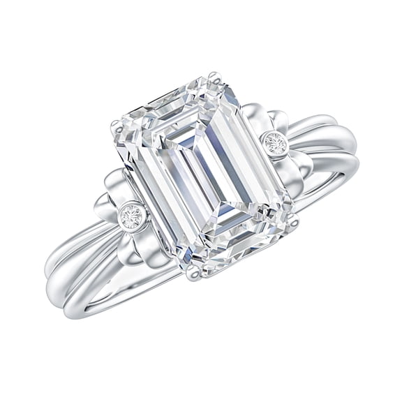Rosec Jewels Moissanite Emerald Cut Engagement Ring 2 Carat - 7X9 mm - Bow Ring - D-VS1 Quality, 925 Sterling Silver, US 4.00