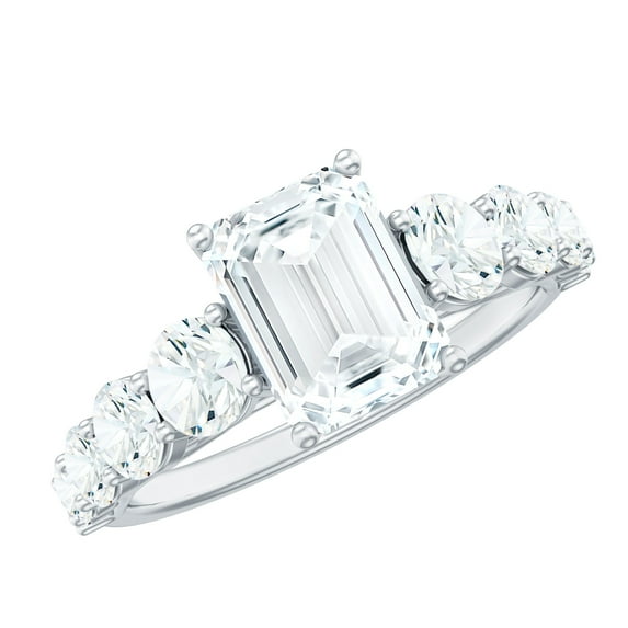 Emerald Cut Moissanite Solitaire Engagement Ring (D-VS1 Grade, 6X8 mm), 18K White Gold, US 8.00