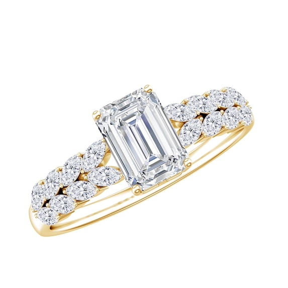Rosec Jewels Certified Moissanite Emerald Cut Engagement Ring 2 Ct - Solitaire Ring for Women - 6X8 mm - D-VS1 Quality, 14K Yellow Gold, US 6.50