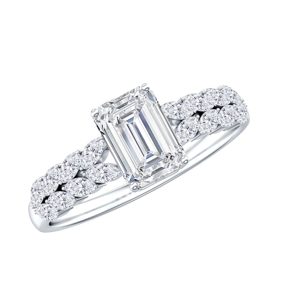 Rosec Jewels Certified Moissanite Emerald Cut Engagement Ring 2 Ct - Solitaire Ring for Women - 6X8 mm - D-VS1 Quality, 18K White Gold, US 7.00