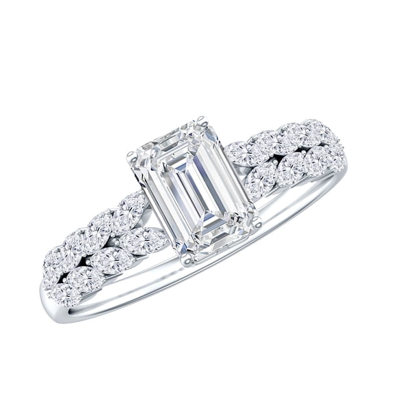 Rosec Jewels Certified Moissanite Emerald Cut Engagement Ring 2 Ct - Solitaire Ring for Women - 6X8 mm - D-VS1 Quality, 925 Sterling Silver, US 4.00