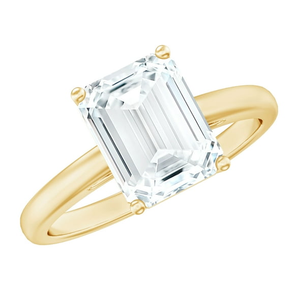 Emerald Cut Moissanite Solitaire Engagement Ring for Women - 7X9 mm - 2 ct - D-VS1 Grade, 10K Yellow Gold, US 6.00