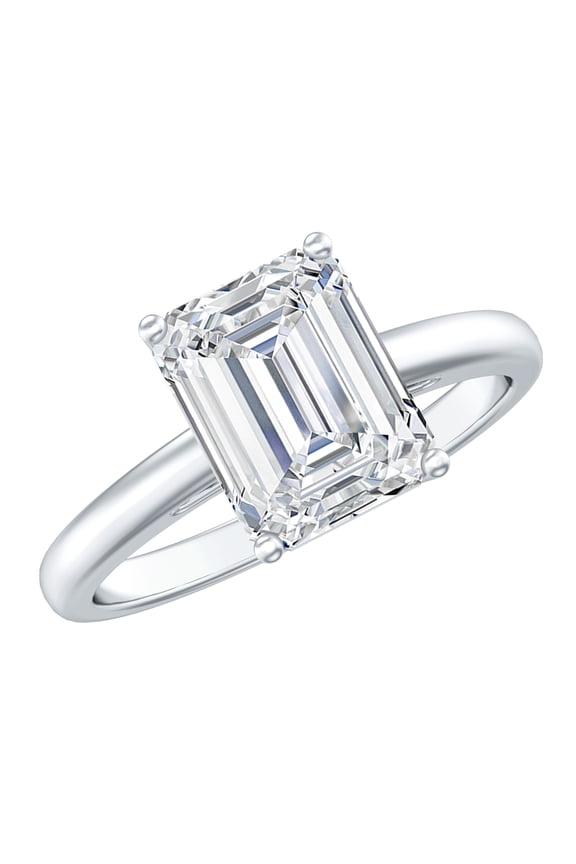 Emerald Cut Moissanite Solitaire Engagement Ring for Women - 7X9 mm - 2 ct - D-VS1 Grade, 14K White Gold, US 5.00