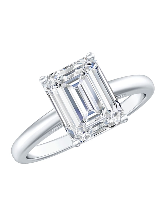 Emerald Cut Moissanite Solitaire Engagement Ring for Women - 7X9 mm - 2 ct - D-VS1 Grade, 14K White Gold, US 5.00