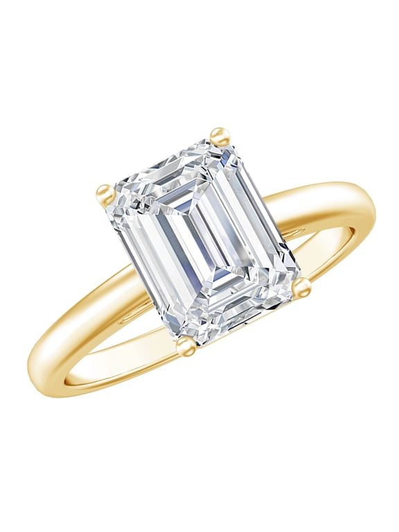 Emerald Cut Moissanite Solitaire Engagement Ring for Women - 7X9 mm - 2 ct - D-VS1 Grade, 14K Yellow Gold, US 10.00