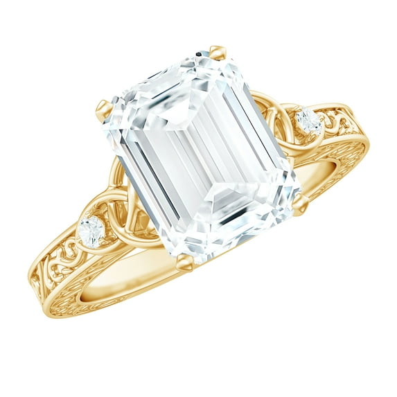 Rosec Jewels Moissanite Emerald Cut Engagement Ring 2 Ct - 7X9 mm - Celtic Knot Ring - D-VS1 Quality Certified, 18K Yellow Gold, US 13.00