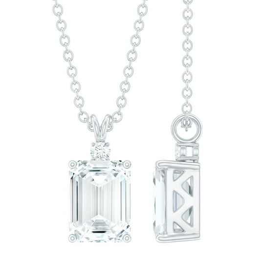 Rosec Jewels Emerald Cut Moissanite Solitaire Pendant for Women (6X8 mm, D-VS1 Grade), 10K White Gold