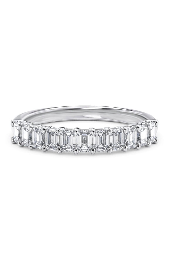 Emerald Cut Moissanite Wedding Band in Sterling Silver – Elegant Bridal Stacking Ring