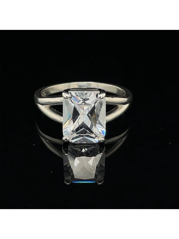 Emerald Cut Mossianite Gemstone Ring 925 Sterling Silver Ring For Women Solitaire Engagement Ring