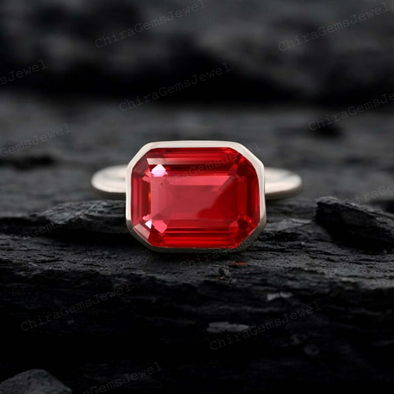 Emerald Cut Mozambican Ruby Engagement Ring Rose Gold Plated Pink Gemstone Girlfriend Proposal Ring July Birthstone Solitaire Bridal Gift Ring