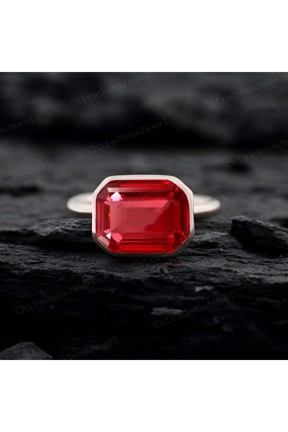 Emerald Cut Mozambican Ruby Engagement Ring Rose Gold Plated Pink Gemstone Girlfriend Proposal Ring July Birthstone Solitaire Bridal Gift Ring