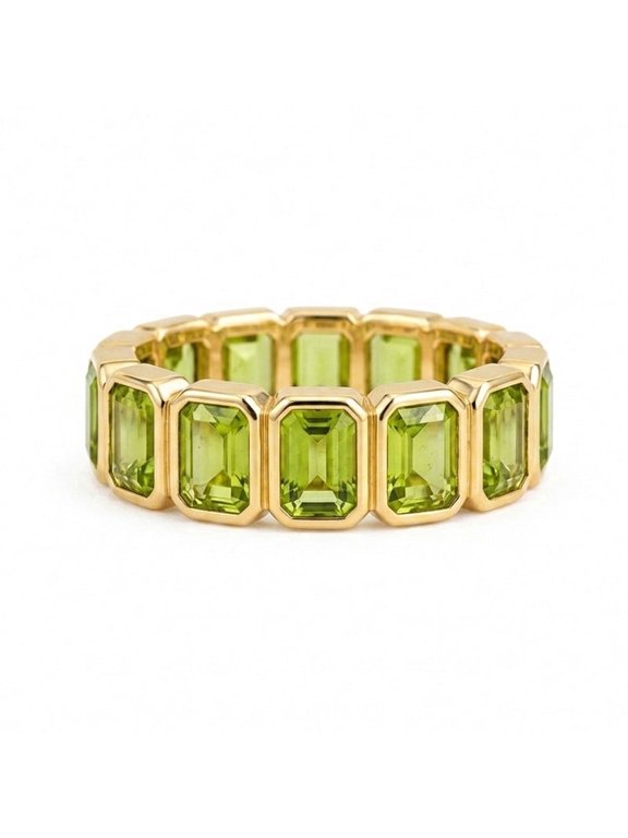 Emerald Cut Peridot Eternity Ring, Minimalist Matching Band Ring, Stackable Fashion Ring, Green Gemstone Band, Promise Handmade Jewelry