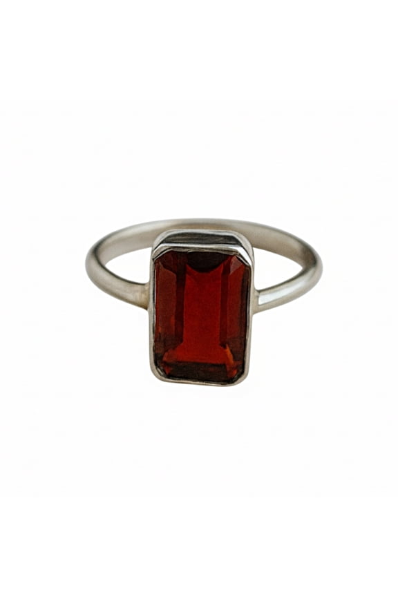 Emerald Cut Red Garnet Ring, 925 Solid Sterling Silver, Minimalist Everyday Ring, Gift for Her