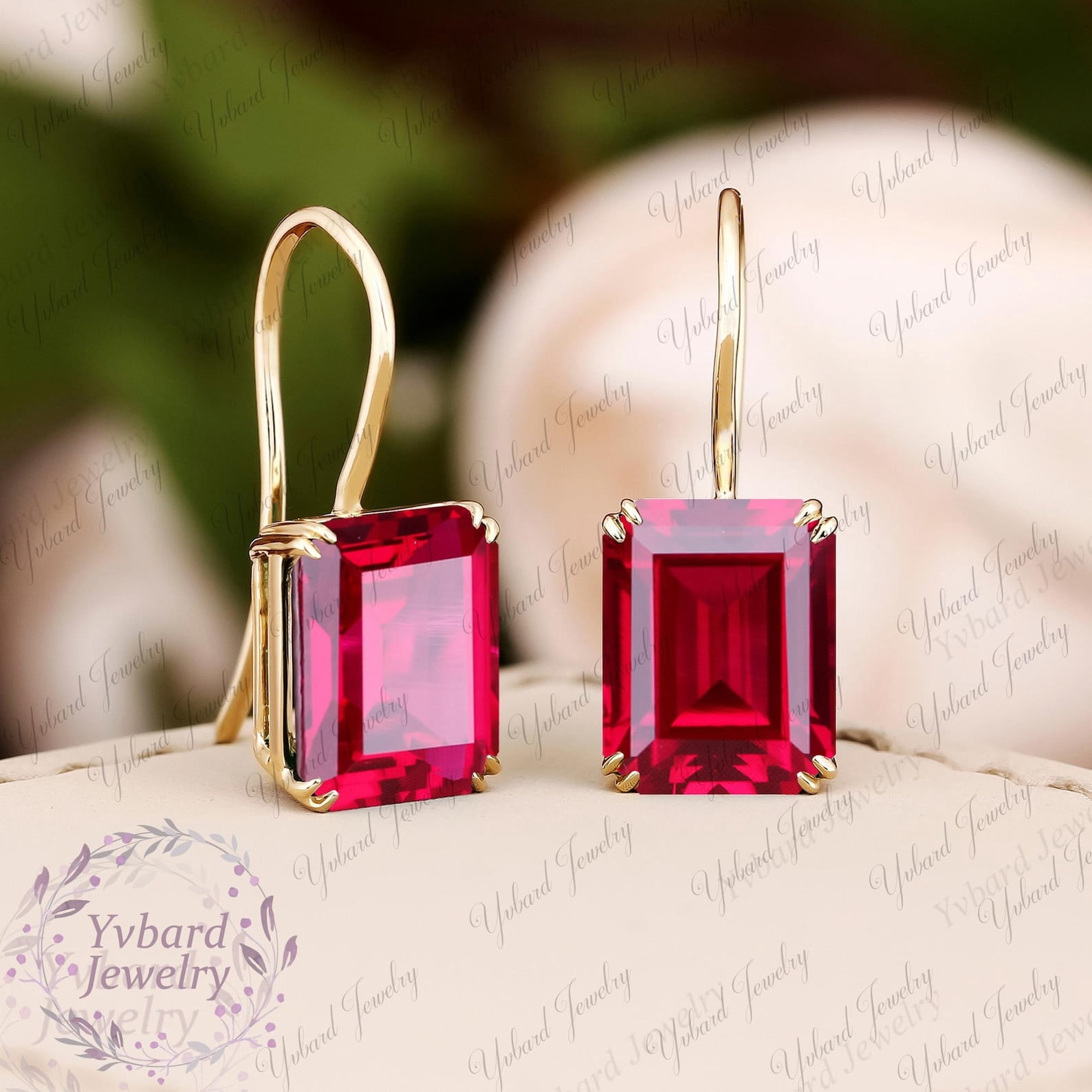 GemEmoprium Emerald Cut Dangle Red Ruby Earrings 0.50 ct. t.w. 925 Sterling, Sterling Silver