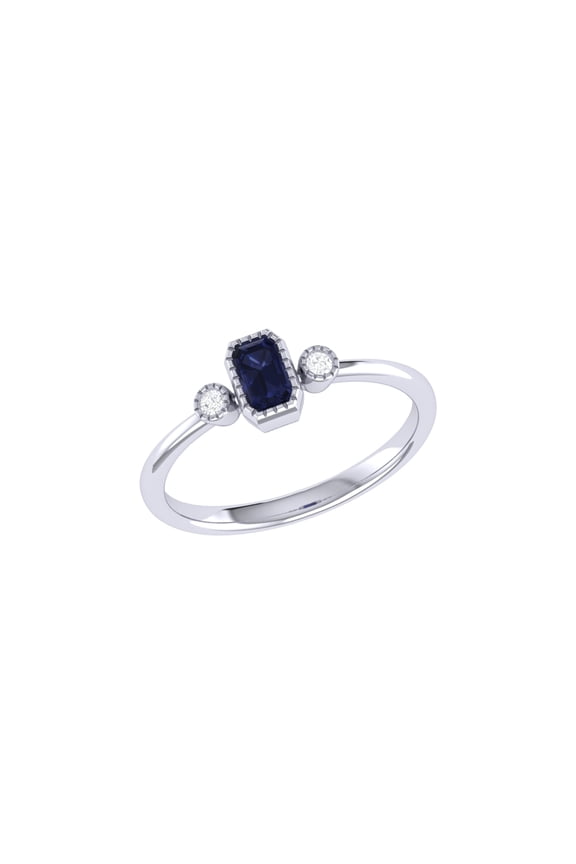 Emerald Cut Sapphire & Diamond Birthstone Ring in 14K Gold