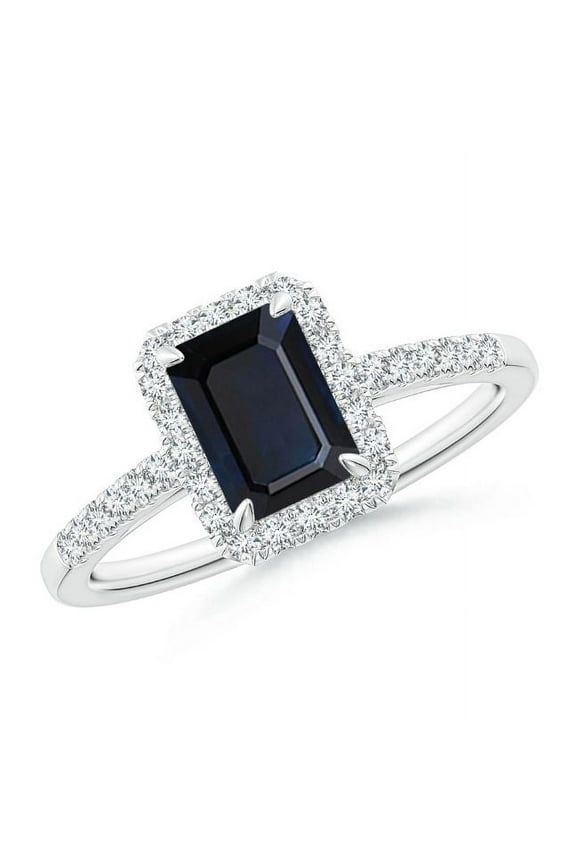 Emerald Cut Shape Blue Sapphire CZ Diamond Cocktail Band Ring Women 925 Sterling Silver September Birthstone Mothers Day Women Gift Gemstone Jewelry