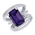 thumbnail image 1 of AFFY Emerald Cut Simulated Alexandrite & Round White Cubic Zirconia Fashion Ring in 14k White Gold Over Sterling Silver Ring Size - 7.5, 1 of 1