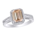 thumbnail image 1 of AFFY Emerald Cut Simulated Brown & White CZ Halo Engagement Ring In 14k White Gold Over Sterling Silver Ring Size-11.5, 1 of 1