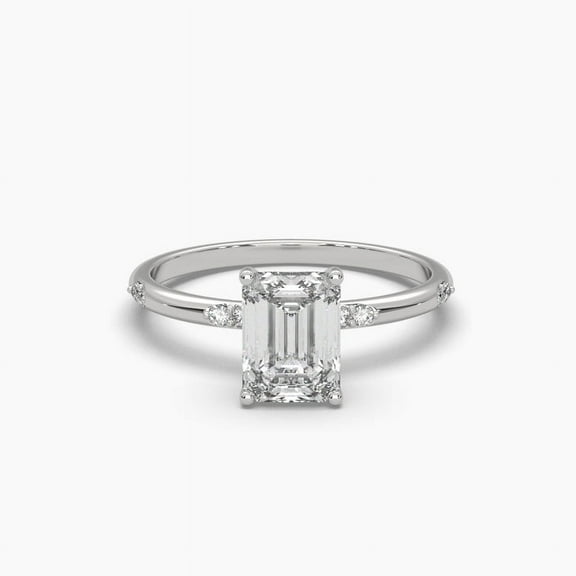 Emerald Cut Solitaire Moissanite 18k Ring with Marie Pave