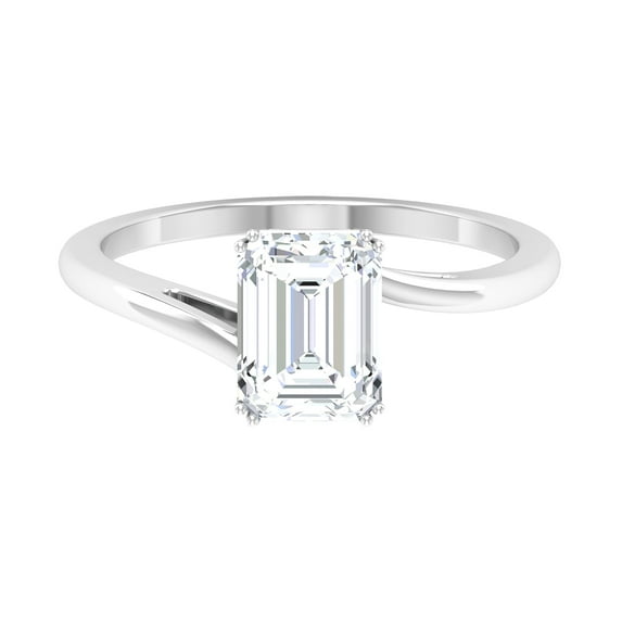 Rosec Jewels Certified Moissanite Emerald Cut Engagement Ring 2 Ct - Moissanite Solitaire Ring (6X8 mm, D-VS1 Quality), 14K White Gold, US 9.50