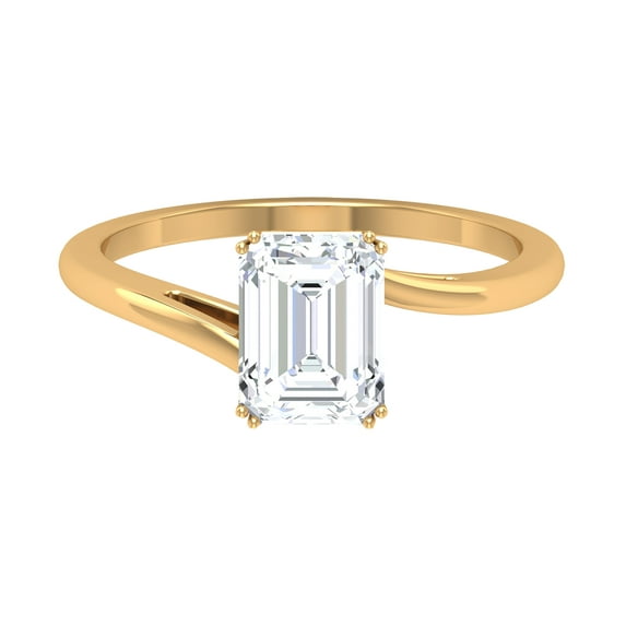 Rosec Jewels Certified Moissanite Emerald Cut Engagement Ring 2 Ct - Moissanite Solitaire Ring (6X8 mm, D-VS1 Quality), 14K Yellow Gold, US 11.50