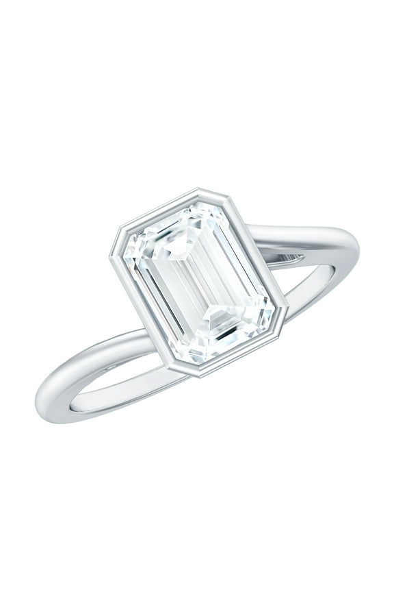 Moissanite Emerald Cut Engagement Ring 2 Carat - Bezel Set Ring for Women - 6X8 mm - D-VS1 Quality, 925 Sterling Silver, US 4.00