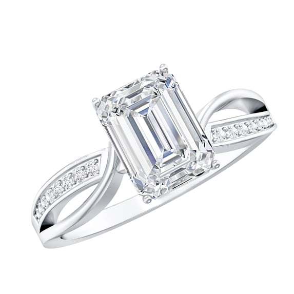 Rosec Jewels Emerald Cut Solitaire Moissanite Infinity Engagement Ring (6X8 mm, 2 Ct, D-VS1 Grade), 14K White Gold, US 8.00