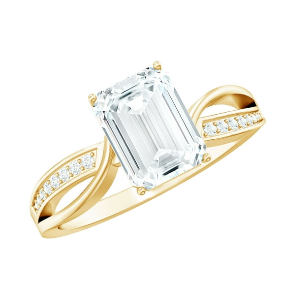 Rosec Jewels Emerald Cut Solitaire Moissanite Infinity Engagement Ring (6X8 mm, 2 Ct, D-VS1 Grade), 18K Yellow Gold, US 11.50