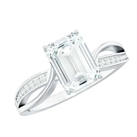 Rosec Jewels Emerald Cut Solitaire Moissanite Infinity Engagement Ring (6X8 mm, 2 Ct, D-VS1 Grade), 925 Sterling Silver, US 4.00