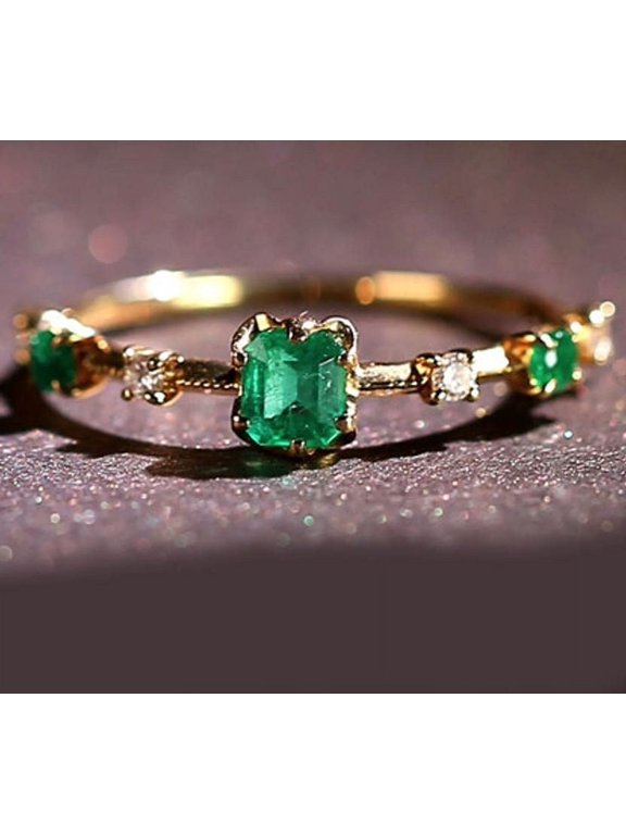 Emerald Diamond Art Deco Proposal Ring 14K Yellow Gold,Edwardian Style Women Wedding And Valentine's Day Gift Ring Mothers Day Gifts