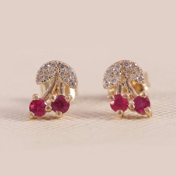 Emerald & Diamond Cherry Studs Earring, Two Emerald Gemstone Earring, 925 Starling Silver Earring, Minimalist Earring, Daily wear Jewelry .